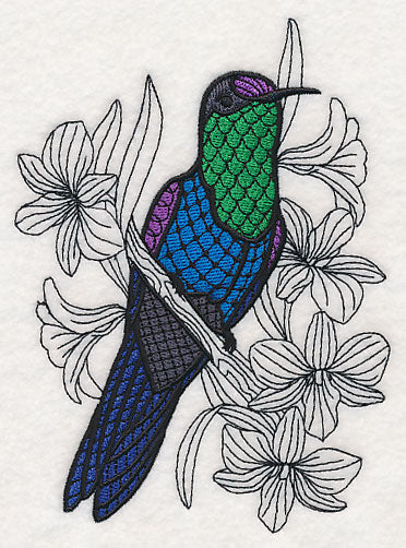 Violet Crowned Woodnymph with Orchids (Blackwork)