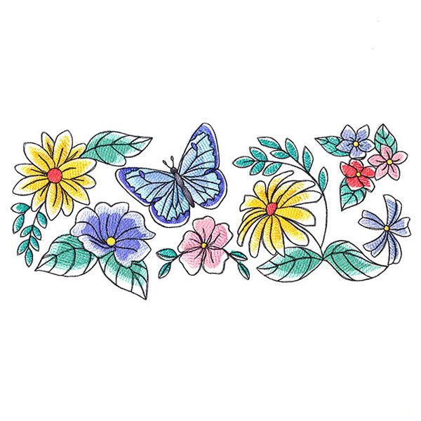Sweet Butterfly and Blooms Border
