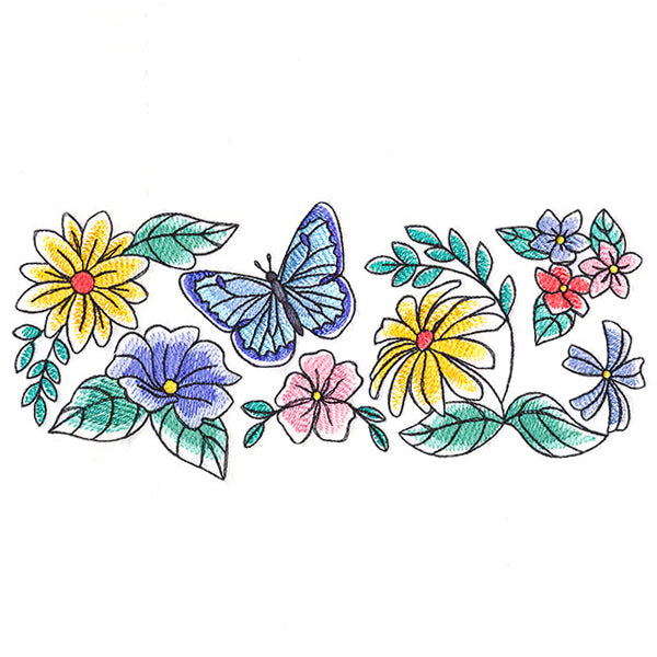 Sweet Butterfly and Blooms Border
