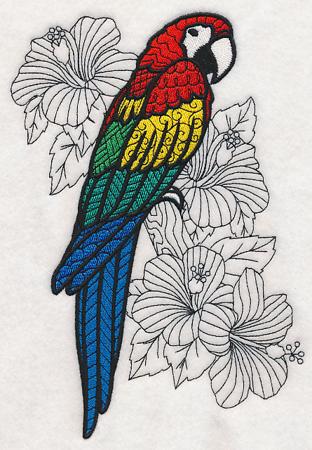 Macaw with Hibiscus (Blackwork)