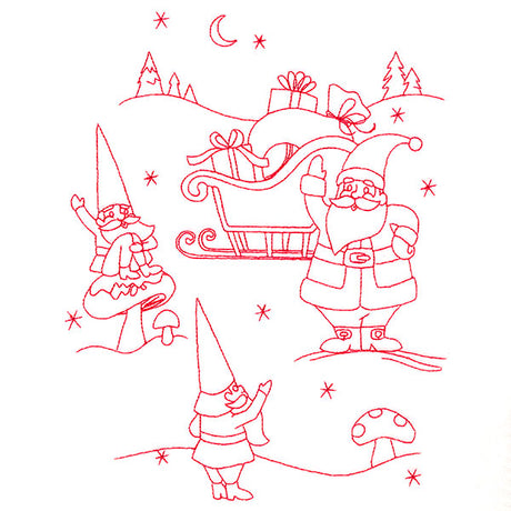 Gnome For The Holidays - Greeting Santa (Redwork)