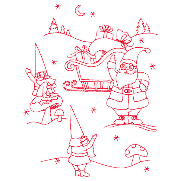 Gnome For The Holidays - Greeting Santa (Redwork)