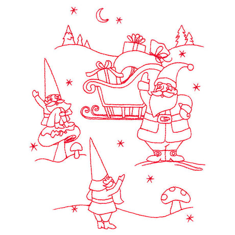 Gnome For The Holidays - Greeting Santa (Redwork)
