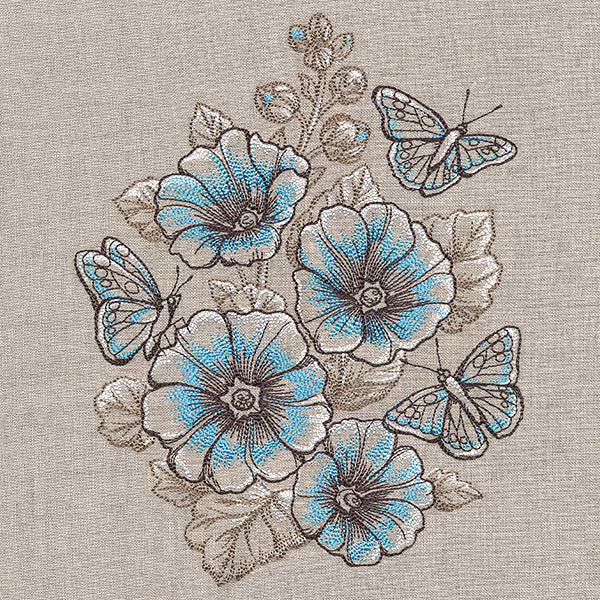 Lovely Hollyhock Bouquet and Butterflies