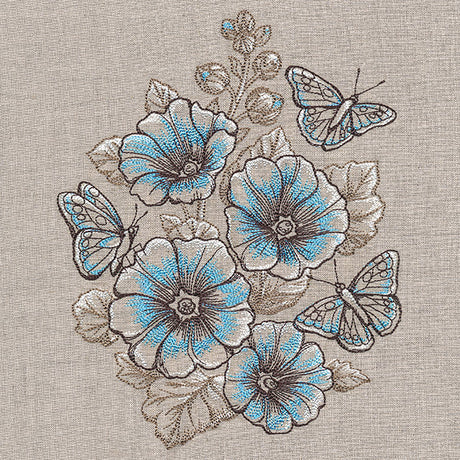 Lovely Hollyhock Bouquet and Butterflies