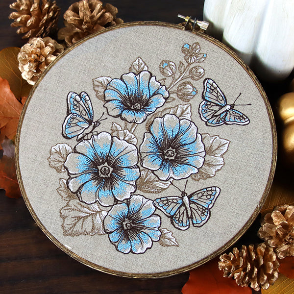 Lovely Hollyhock Bouquet and Butterflies