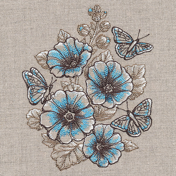 Lovely Hollyhock Bouquet and Butterflies