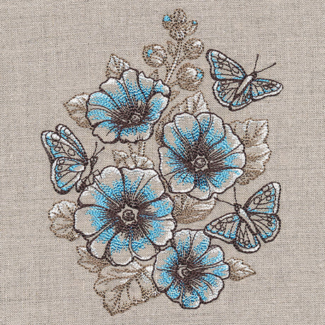 Lovely Hollyhock Bouquet and Butterflies