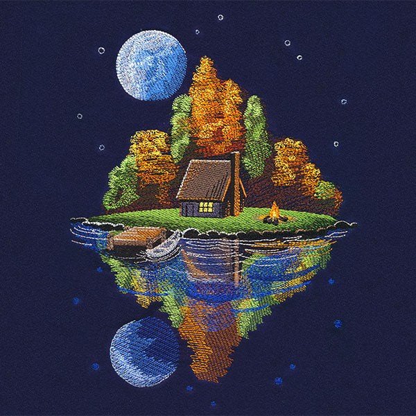 Moonlit Fall Cabin Scene