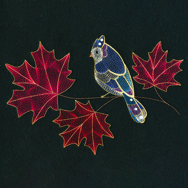 Autumn Treasures - Shimmering Bird and Maple Leaves