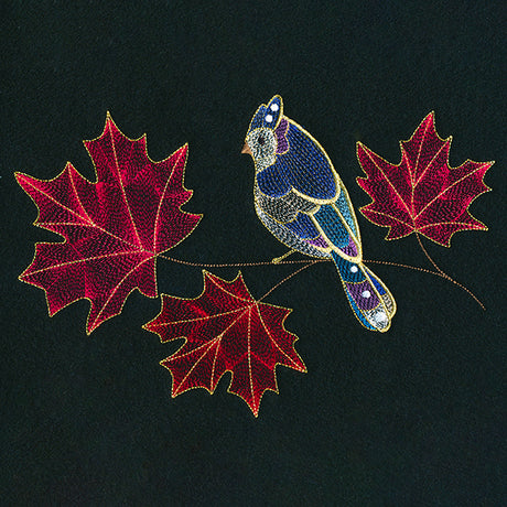 Autumn Treasures - Shimmering Bird and Maple Leaves