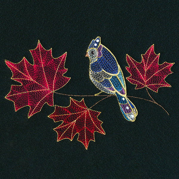 Autumn Treasures - Shimmering Bird and Maple Leaves