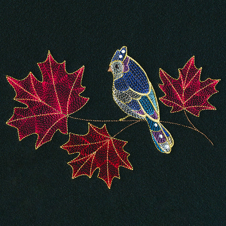 Autumn Treasures - Shimmering Bird and Maple Leaves