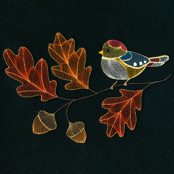 Autumn Treasures - Dazzling Bird and Oak Leaves
