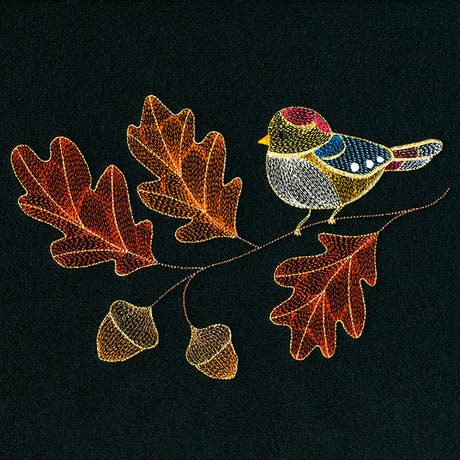 Autumn Treasures - Dazzling Bird and Oak Leaves