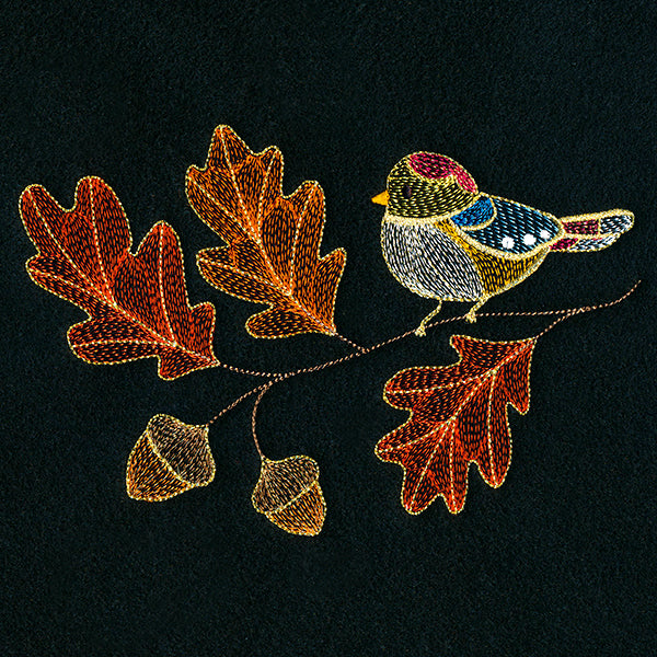 Autumn Treasures - Dazzling Bird and Oak Leaves