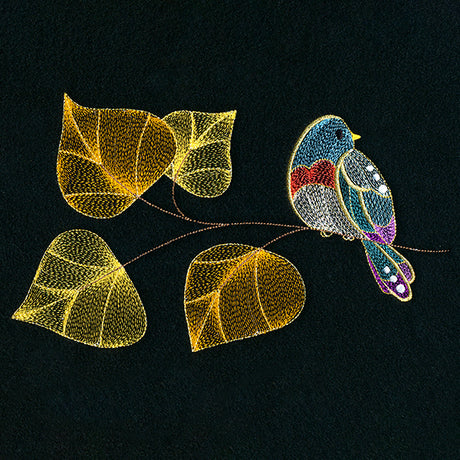 Autumn Treasures - Sparkling Bird and Birch Leaves