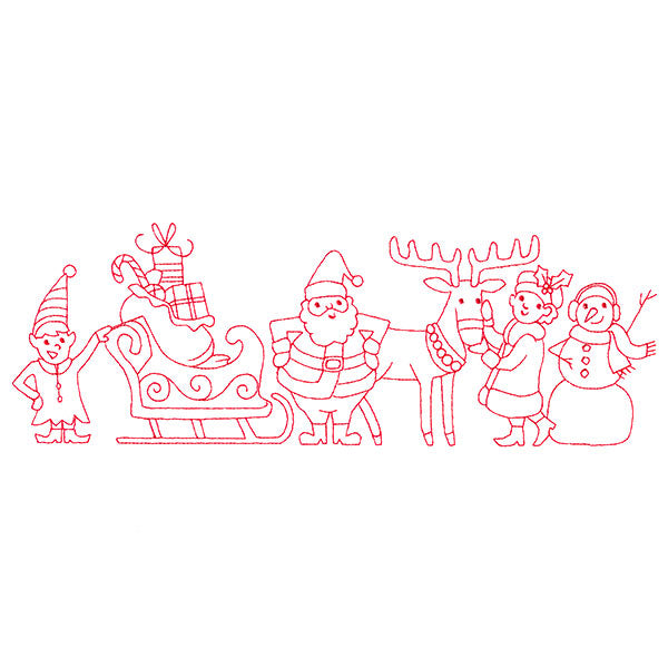 Festive Friends Border (Redwork)