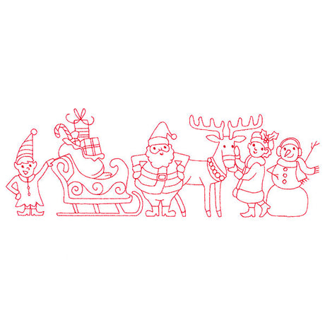 Festive Friends Border (Redwork)
