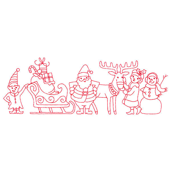 Festive Friends Border (Redwork)