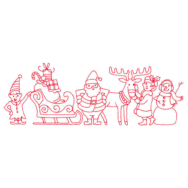 Festive Friends Border (Redwork)