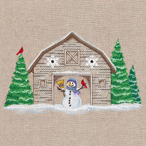 Snowy Winter Barn Scene