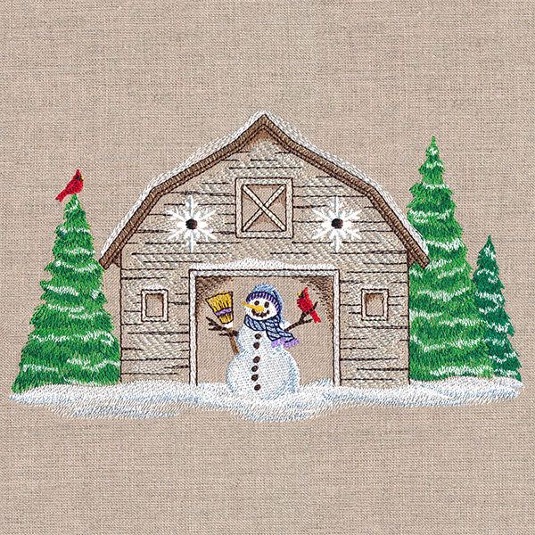 Snowy Winter Barn Scene