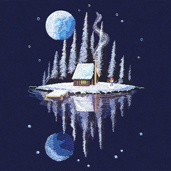 Moonlit Winter Cabin Scene