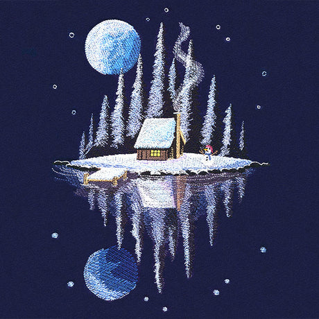 Moonlit Winter Cabin Scene