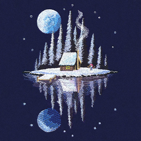 Moonlit Winter Cabin Scene