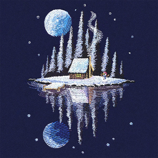 Moonlit Winter Cabin Scene