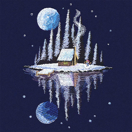 Moonlit Winter Cabin Scene