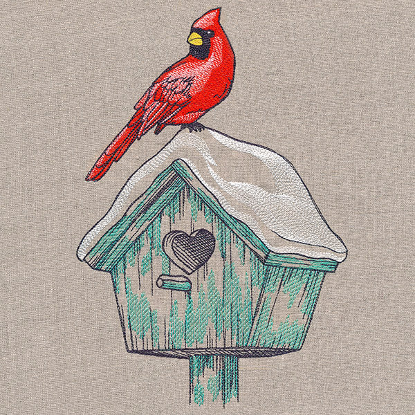Wintertime Birdhouse and Cardinal