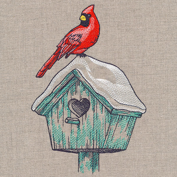 Wintertime Birdhouse and Cardinal