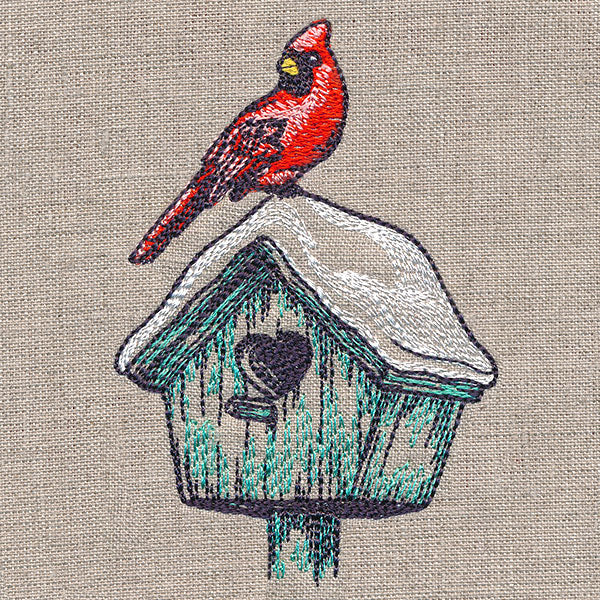 Wintertime Birdhouse and Cardinal