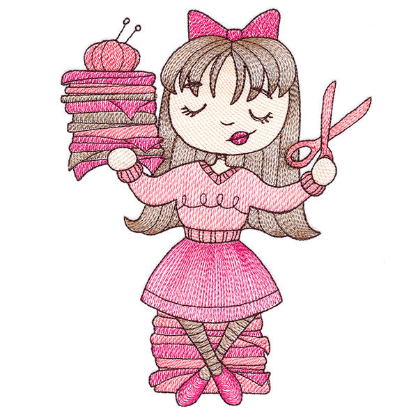 Sweet and Crafty Girl with Fabric