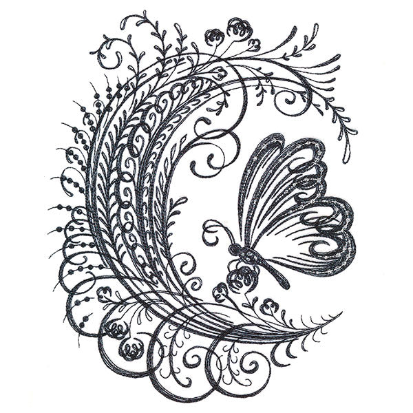 Calligraphic Monarch and Blooms
