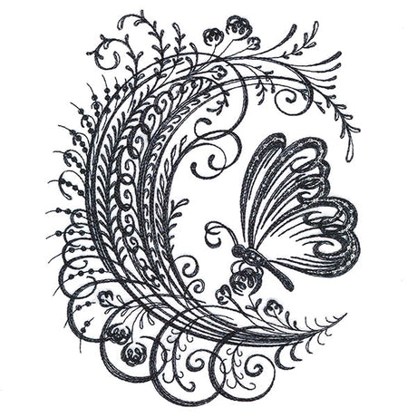 Calligraphic Monarch and Blooms