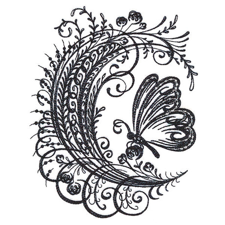 Calligraphic Monarch and Blooms