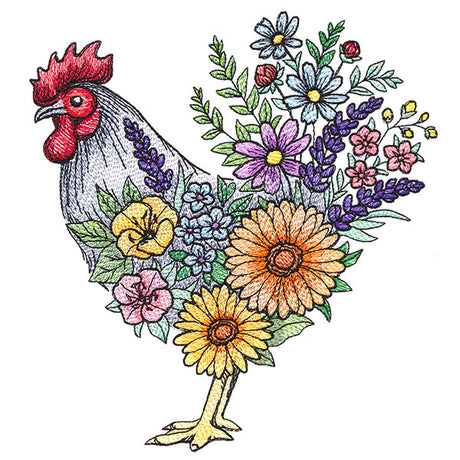 Blossoming Rooster in Flowers