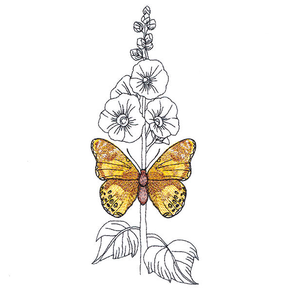 Fresh Hollyhock and Painted Lady