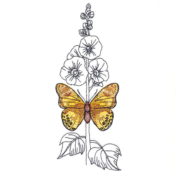 Fresh Hollyhock and Painted Lady