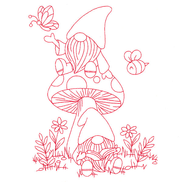 A Day In The Garden Gnomes (Redwork)