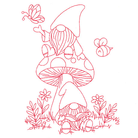 A Day In The Garden Gnomes (Redwork)
