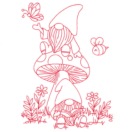 A Day In The Garden Gnomes (Redwork)