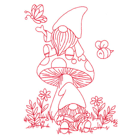 A Day In The Garden Gnomes (Redwork)