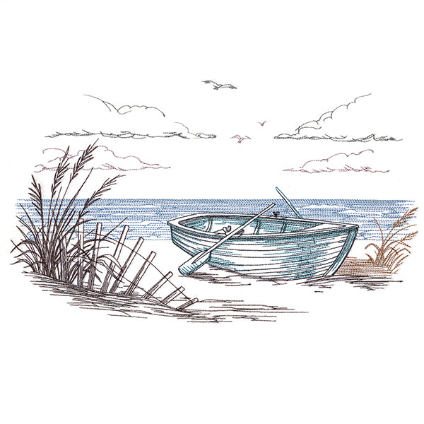 Coastal Row Boat Scene