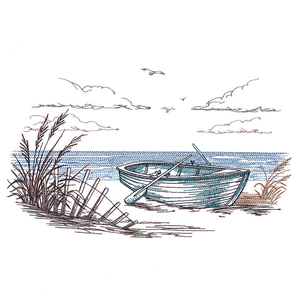 Coastal Row Boat Scene
