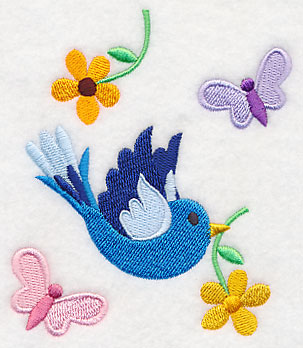Bird and Butterflies with Flowers