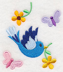 Bird and Butterflies with Flowers